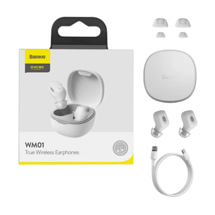 אוזניות בלוטות Baseus WM01 אלחוטיות איכותויות טעינה מהירה לבן – תמונה 3